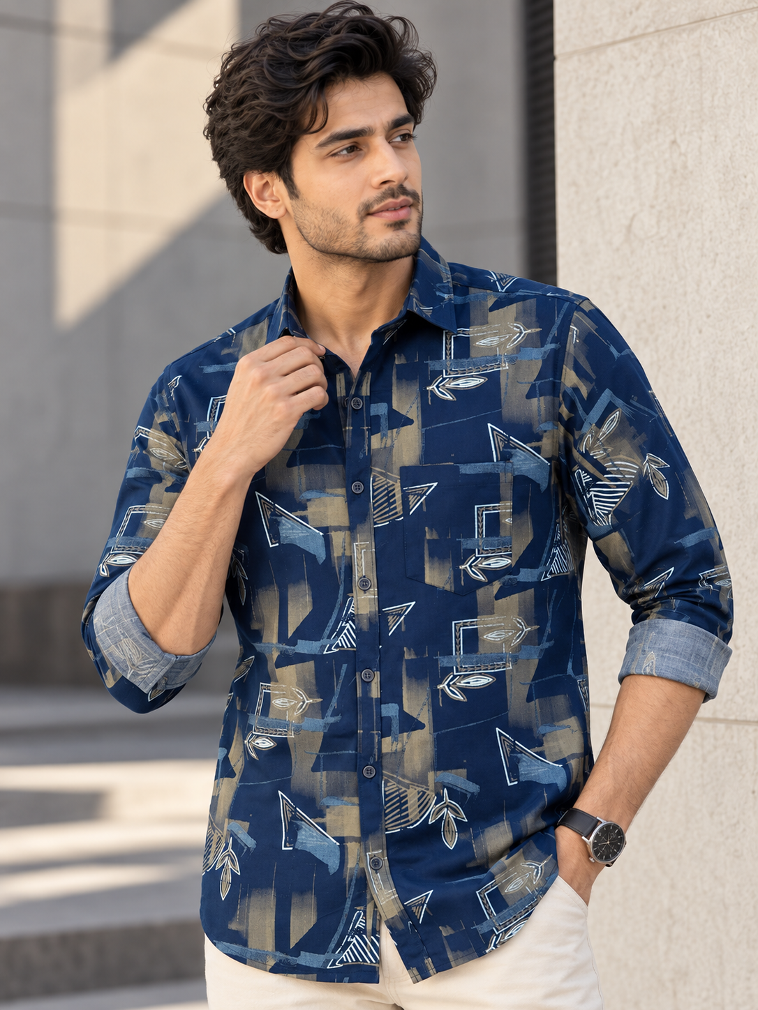 530496f7-d428-4882-afe3-1d0020f2207d Modern Abstract Geometric Print Men's Casual Shirt - Image 1