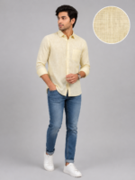Men's Premium Light Yellow Textured Linen Casual Shirt - Image 5