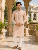Elegant Blush Peach Embroidered Men's Kurta - Image 5
