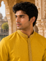 Sun-Kissed Mustard Embroidered Kurta for Men - Image 5