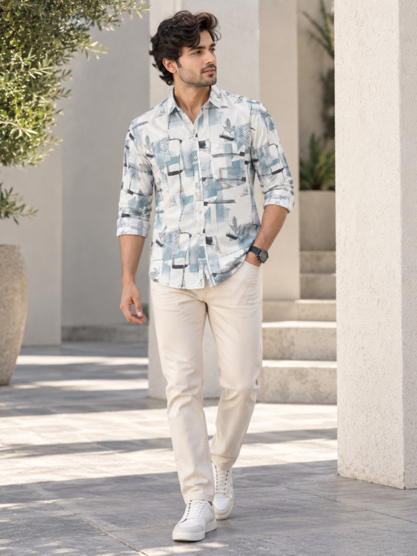 Abstract Art Print Long Sleeve Shirt for Men - Image 3