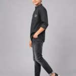 Boys' Charcoal Grey Textured Ethnic Kurta & Slim-Fit Denim Set