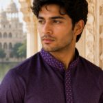 Royal Purple Embroidered Silk Kurta for Men