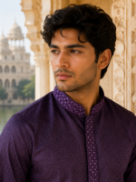 Royal Purple Embroidered Silk Kurta for Men