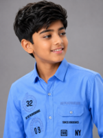 Boys' Premium Sky Blue Casual Shirt with Back Logo Graphic - Image 3