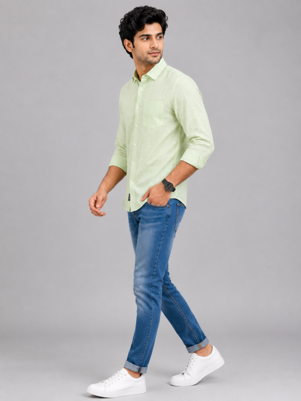 Light Green Textured Men's Casual Shirt - Image 3
