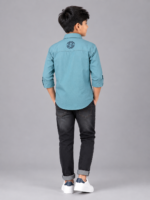 Boys' Graphic Teal Casual Button-Down Shirt - Image 3