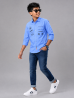 Boys' Premium Sky Blue Casual Shirt with Back Logo Graphic - Image 2