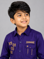 Boys Royal Purple Graphic Casual Button-Down Shirt - Image 5