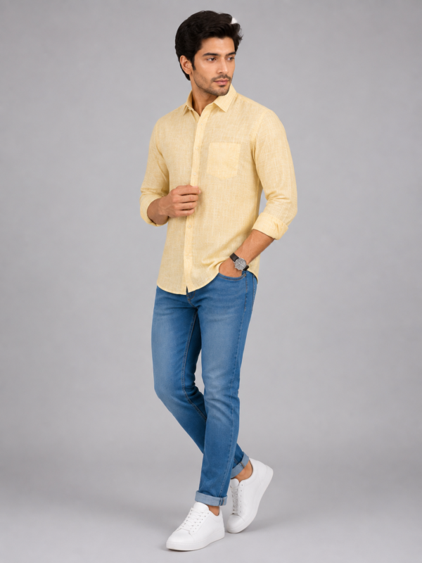 Premium Textured Mustard Yellow Casual Shirt for Men - Image 3