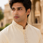Classic Cream Embroidered Ethnic Kurta for Men