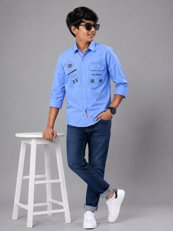 Boys' Premium Sky Blue Casual Shirt with Back Logo Graphic - Image 5