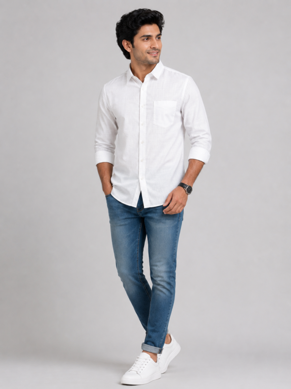 Premium White Textured Casual Shirt for Men - Image 4