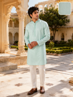 Ethereal Mint Textured Ethnic Kurta for Men - Image 4