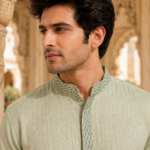Sage Green Embroidered Ethnic Kurta for Men