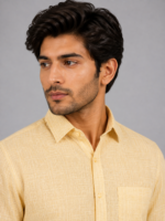 Premium Textured Mustard Yellow Casual Shirt for Men - Image 4
