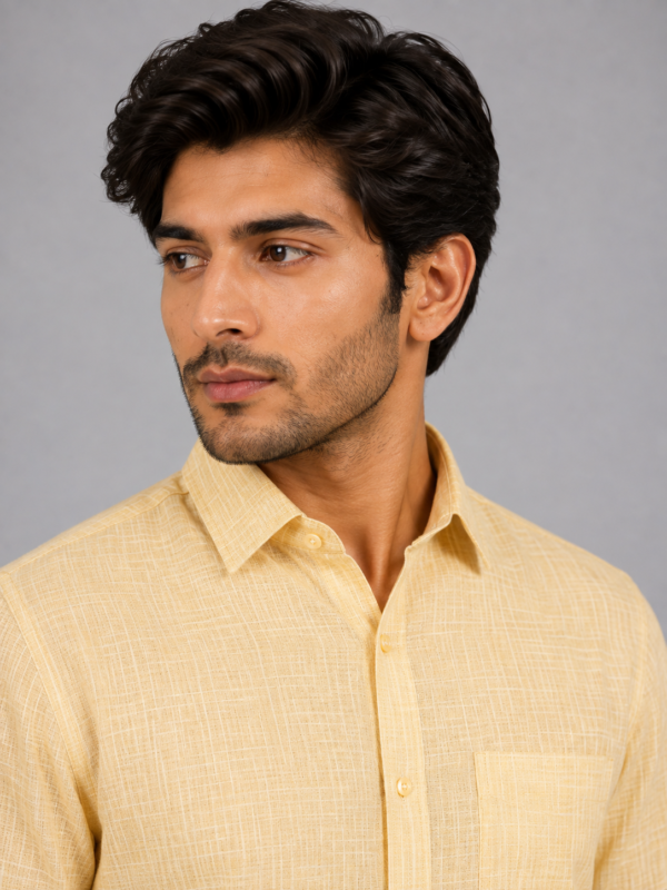 Premium Textured Mustard Yellow Casual Shirt for Men - Image 4