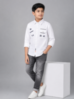 Boys Crisp White Casual Button-Down Shirt with Graphic Back Detail - Image 5