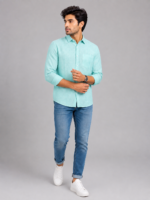 Men's Premium Mint Green Textured Cotton Shirt - Image 4