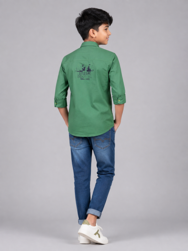 Boys Trendy Emerald Green Graphic Casual Shirt - Image 2