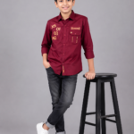 Boys Maroon Graphic Print Casual Button-Down Shirt