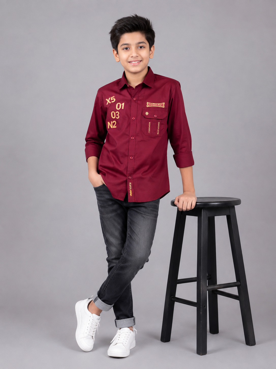 a901db6d-3f5d-4db4-9f79-34114331afff-2 Boys Maroon Graphic Print Casual Button-Down Shirt - Image 1