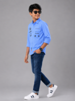 Boys' Premium Sky Blue Casual Shirt with Back Logo Graphic - Image 4