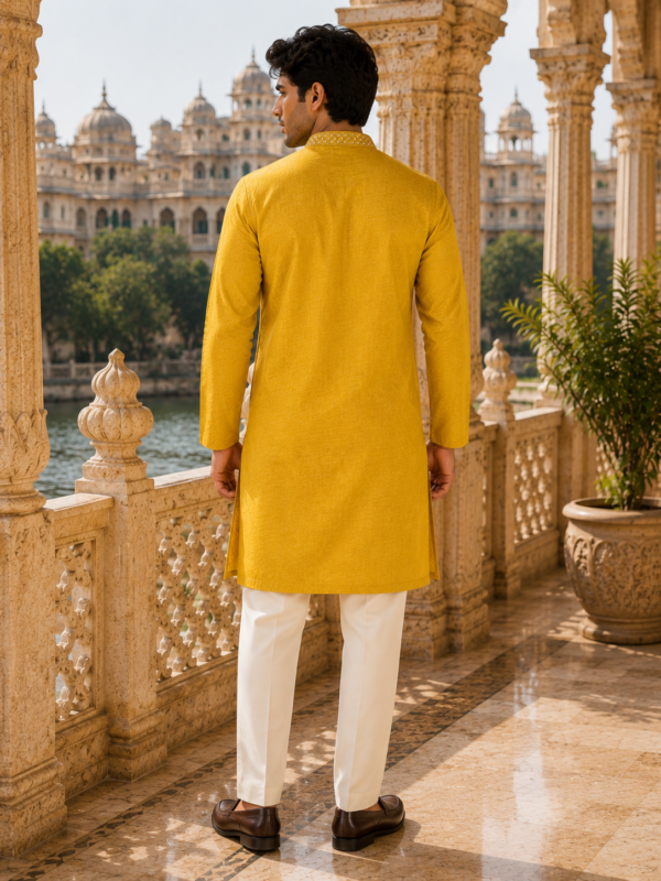 Sun-Kissed Mustard Embroidered Kurta for Men - Image 3
