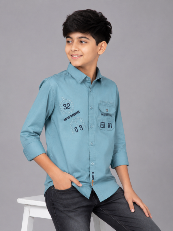 Boys' Graphic Teal Casual Button-Down Shirt - Image 4