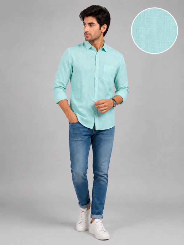 Men's Premium Mint Green Textured Cotton Shirt - Image 5