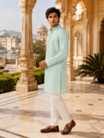 Ethereal Mint Textured Ethnic Kurta for Men - Image 2