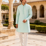 Ethereal Mint Textured Ethnic Kurta for Men