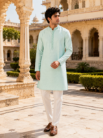 Ethereal Mint Textured Ethnic Kurta for Men