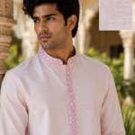Pastel Pink Embroidered Cotton Kurta Set for Men
