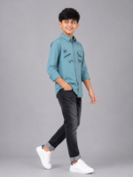 Boys' Graphic Teal Casual Button-Down Shirt - Image 2