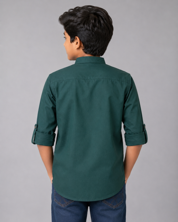 Boys' Dark Teal Floral Embroidered Cotton Kurta Shirt - Image 2