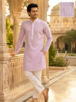 Lilac Textured Cotton Blend Mandarin Collar Kurta - Image 2