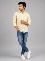 Men's Premium Light Yellow Textured Linen Casual Shirt - Image 3