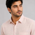 Premium Soft Peach Linen-Blend Textured Shirt