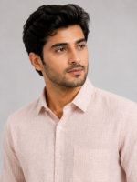 Premium Soft Peach Linen-Blend Textured Shirt