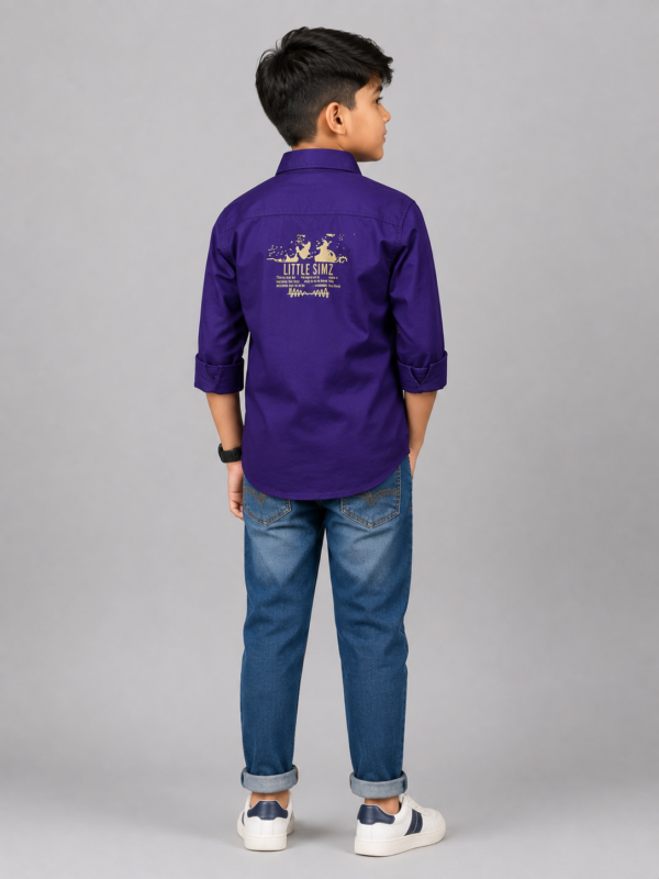 Boys Royal Purple Graphic Casual Button-Down Shirt - Image 4