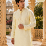 Sun-Kissed Pastel Yellow Embroidered Cotton Kurta for Men