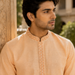 Elegant Peach Embroidered Kurta Set for Men