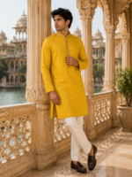 Sun-Kissed Mustard Embroidered Kurta for Men - Image 2