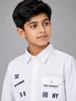 Boys Crisp White Casual Button-Down Shirt with Graphic Back Detail - Image 4