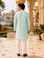Ethereal Mint Textured Ethnic Kurta for Men - Image 3