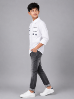 Boys Crisp White Casual Button-Down Shirt with Graphic Back Detail - Image 2