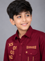 Boys Maroon Graphic Print Casual Button-Down Shirt - Image 2