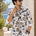 Mediterranean Breeze Abstract Floral Men's Long-Sleeve Shirt