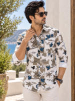 Mediterranean Breeze Abstract Floral Men's Long-Sleeve Shirt
